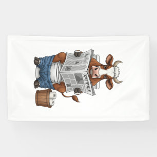 Koe op toilet PNG, Grappig boerderijdier Spandoek