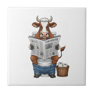 Koe op toilet PNG, Grappig boerderijdier Tegeltje