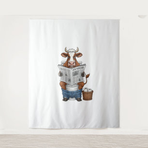 Koe op toilet PNG, Grappig boerderijdier Wandkleed