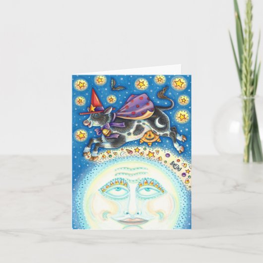 KOE OVER DE MAN IN DE MAAN KLEURRIJKE GRIJZEN Blan Kaart (Voorkant)