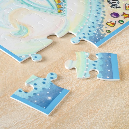 Koe over de man in de maan, kleurrijke gril legpuzzel (Zijkant)