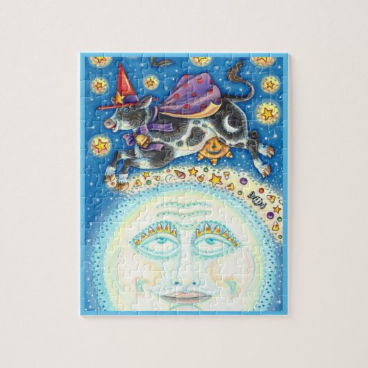 Koe over de man in de maan, kleurrijke gril legpuzzel (Verticaal)