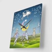 Koe over de muur van de maan (roze) vierkante klok (Hoek)