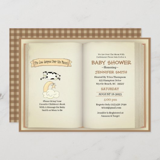 Koe over het Baby shower van de maan Kaart (Voorkant / Achterkant)