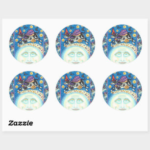 KOE OVER HET MAN IN DE MON, KORTE WAARDE RONDE STICKER