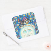 KOE OVER HET MAN IN DE MON, KORTE WAARDE VIERKANTE STICKER (Envelop)