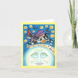 KOE OVER HET MAN IN DE MOON COLORFUL WHIMSY Blank Kaart
