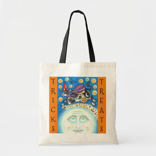 KOE OVER HET MAN IN DE MUNT, KUUSTTE TRICK OR TREA TOTE BAG (Voorkant)