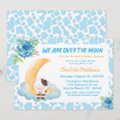 Koe over het Moon Blue Baby shower Invitati Kaart (Voorkant / Achterkant)