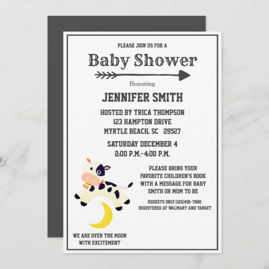Koe over het moonneursery Baby shower Kaart (Voorkant / Achterkant)