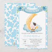 Koe over het motorblauw Baby shower Kaart (Voorkant / Achterkant)