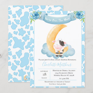 Koe over het motorblauw Baby shower Kaart