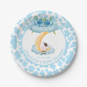 Koe over het motorblauw Baby shower Papieren Bordje