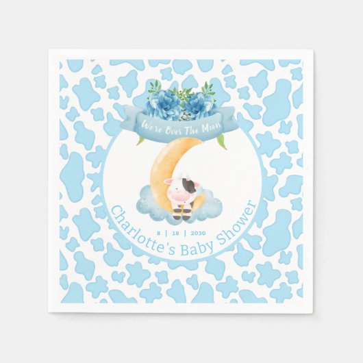 Koe over het motorblauw Baby shower Servet (Voorkant)