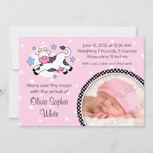 Koe over Moon Baby Foto geboorteaankondiging Aankondiging (Voorkant)
