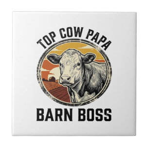Koe Papa T-shirt Vintage Gegraveerd Boerderij Vade Tegeltje
