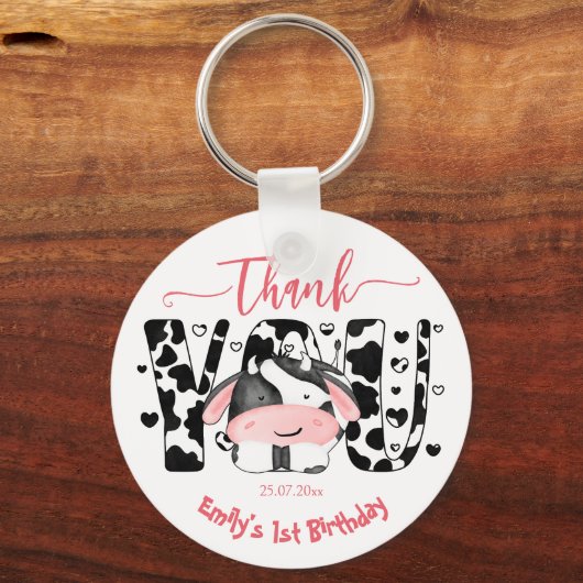 Koe partij roze koe dank u gunst sleutelhanger (Voorkant)
