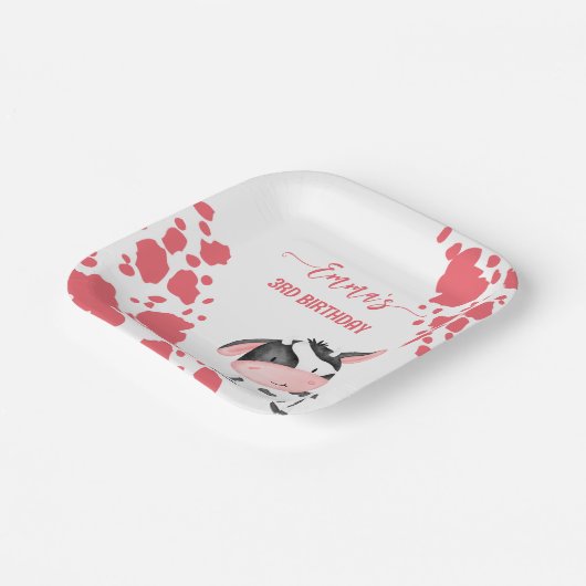 Koe party servies roze koe patroon gepersonaliseer papieren bordje (Gebogen)