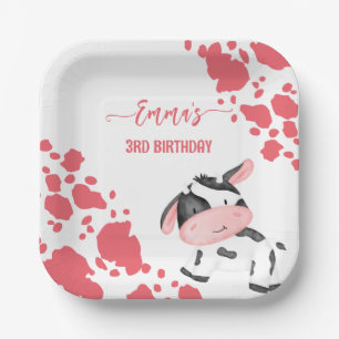 Koe party servies roze koe patroon gepersonaliseer papieren bordje