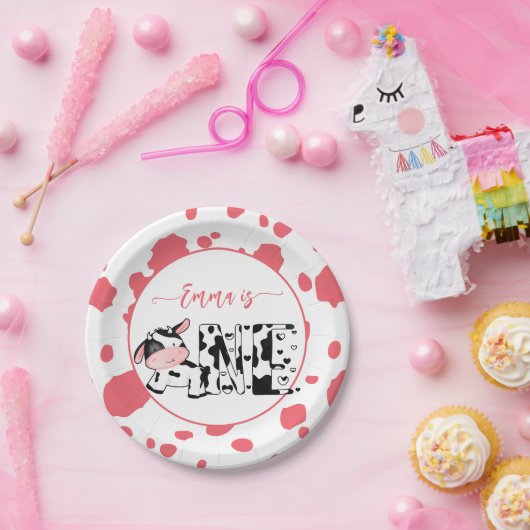 Koe party servies roze koe patroon gepersonaliseer papieren bordje (Feest)