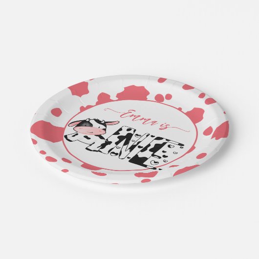 Koe party servies roze koe patroon gepersonaliseer papieren bordje (Gekanteld)