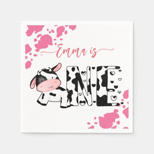 Koe party servies roze koe patroon gepersonaliseer servet (Voorkant)