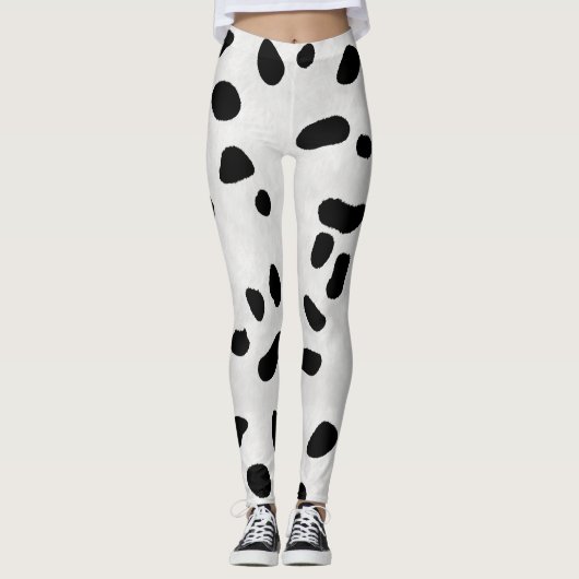 Koe Patches - Zwart op witte vacht Koeienhuid Look Leggings (Voorkant)