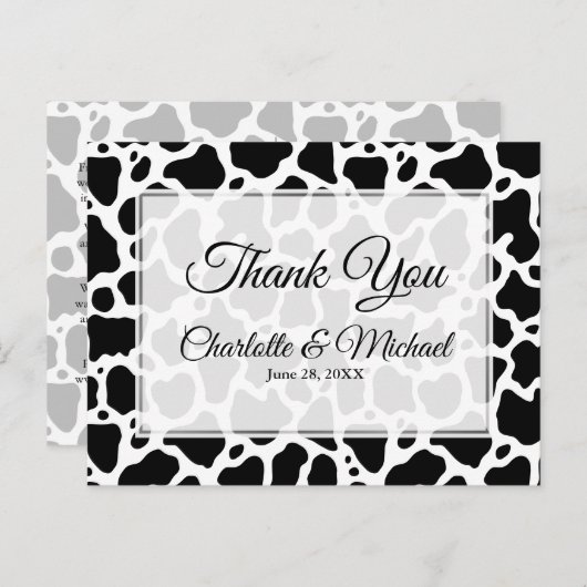 Koe Patroon Achtergrond Bruiloft Dank u Briefkaart (Voorkant / Achterkant)