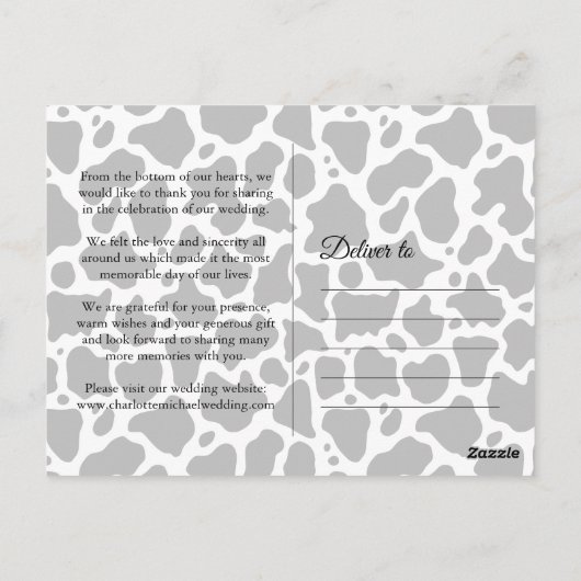 Koe Patroon Achtergrond Bruiloft Dank u Briefkaart (Achterkant)