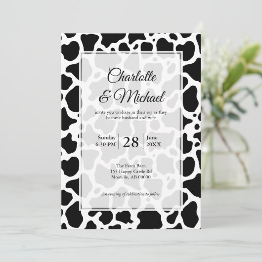 Koe Patroon Achtergrond bruiloft uitnodiging (Staand voorkant)