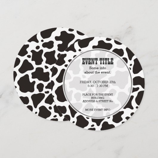 Koe patroon achtergrond Ronde uitnodiging (Voorkant / Achterkant)