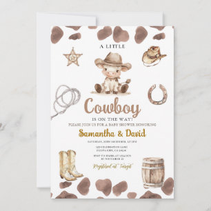 Koe Patroon Cowboy is op komst Baby Shower Kaart