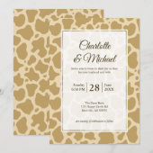 Koe Pattern Beige Background Wedding Invitation (Voorkant / Achterkant)