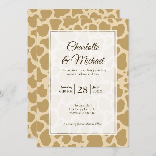 Koe Pattern Beige Background Wedding Invitation (Voorkant / Achterkant)