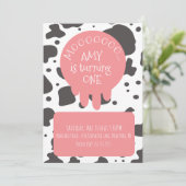 Koe Pattern Spots Brown Pink Birthday Party Kaart (Staand voorkant)