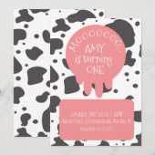 Koe Pattern Spots Brown Pink Birthday Party Kaart (Voorkant / Achterkant)