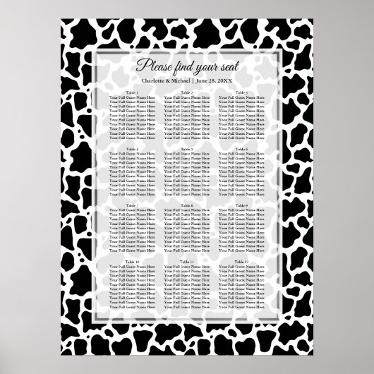 Koe Pattern Wedding Seating Chart Poster (Voorkant)