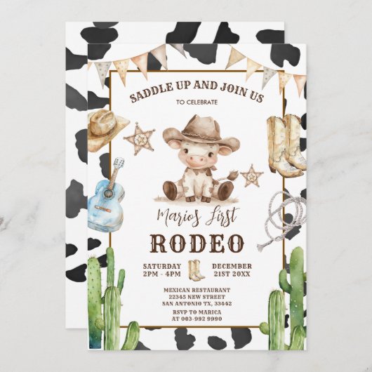 Koe Pattern Wild West Mijn eerste Rodeo Verjaardag Kaart (Voorkant / Achterkant)