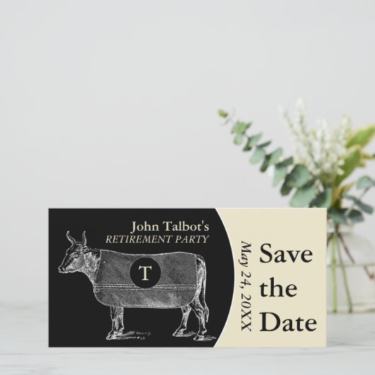  Koe Pensioen B Save the Date Monogram (Staand voorkant)