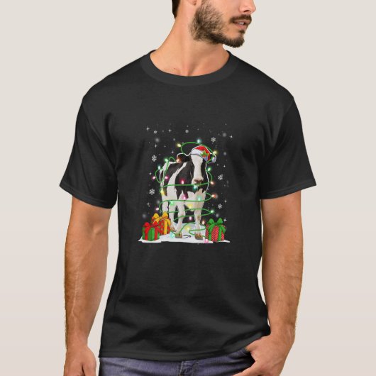 Koe Pet kerstkerstkerstverlichting Funny Koe T-shirt (Voorkant)