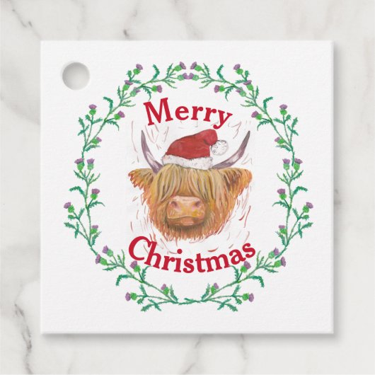 Koe Pet Thistle Wreath Merry Kerstmis Cl Bedankjes Labels (Voorkant)