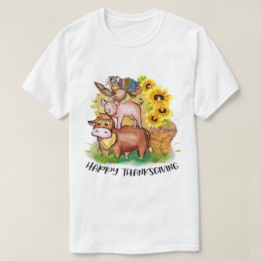 Koe Pig Turkey Happy Thanksgiving voor jongens mei T-shirt (Design voorkant)