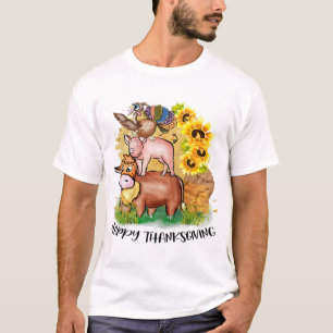 Koe Pig Turkey Happy Thanksgiving voor jongens mei T-shirt