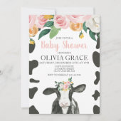 Koe Pink Floral en Baby shower Gingham Kaart (Voorkant)