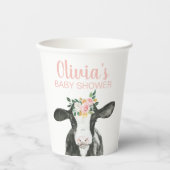 Koe Pink Floral Gingham Papieren Bekers (Voorkant)