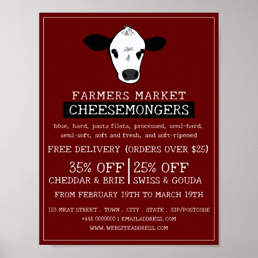 Koe portret, Cheesemonger Adverteren Poster (Voorkant)