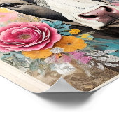 Koe Portret Floral Mixed Media Collage Poster (Hoek)