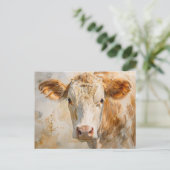 Koe Portret Waterverf Schilderen Briefkaart (Staand voorkant)