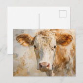 Koe Portret Waterverf Schilderen Briefkaart (Voorkant / Achterkant)