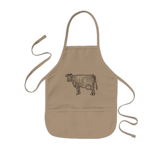 Koe potloodtekening kinder schort (Voorkant)